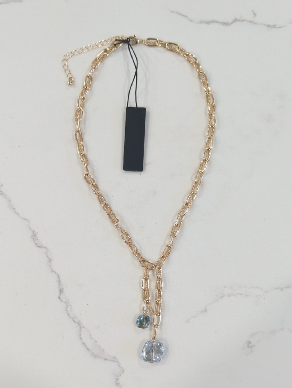 Ann Taylor Gold Chain In Chain Necklace with Pale Blue Crystal Drops - Picture 9 of 9